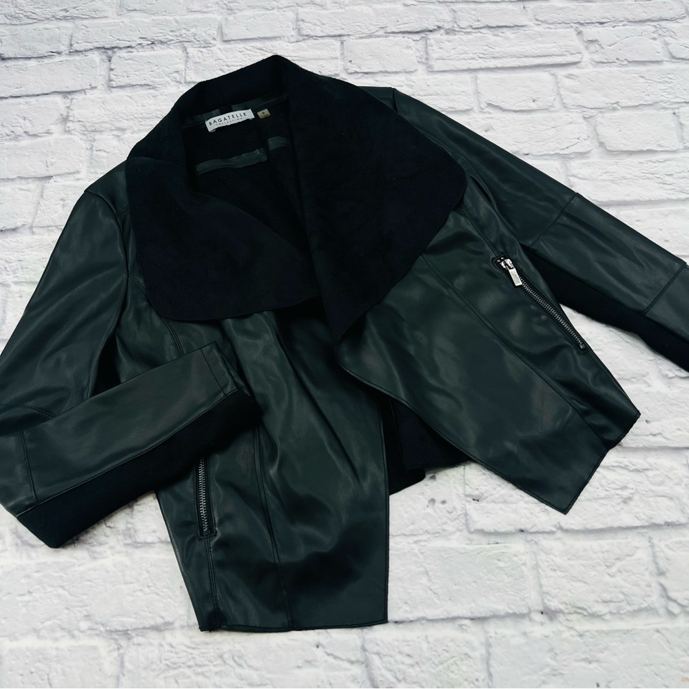 Bagatelle Black Faux Leather Blazer Jacket Small Cropped Open Front
